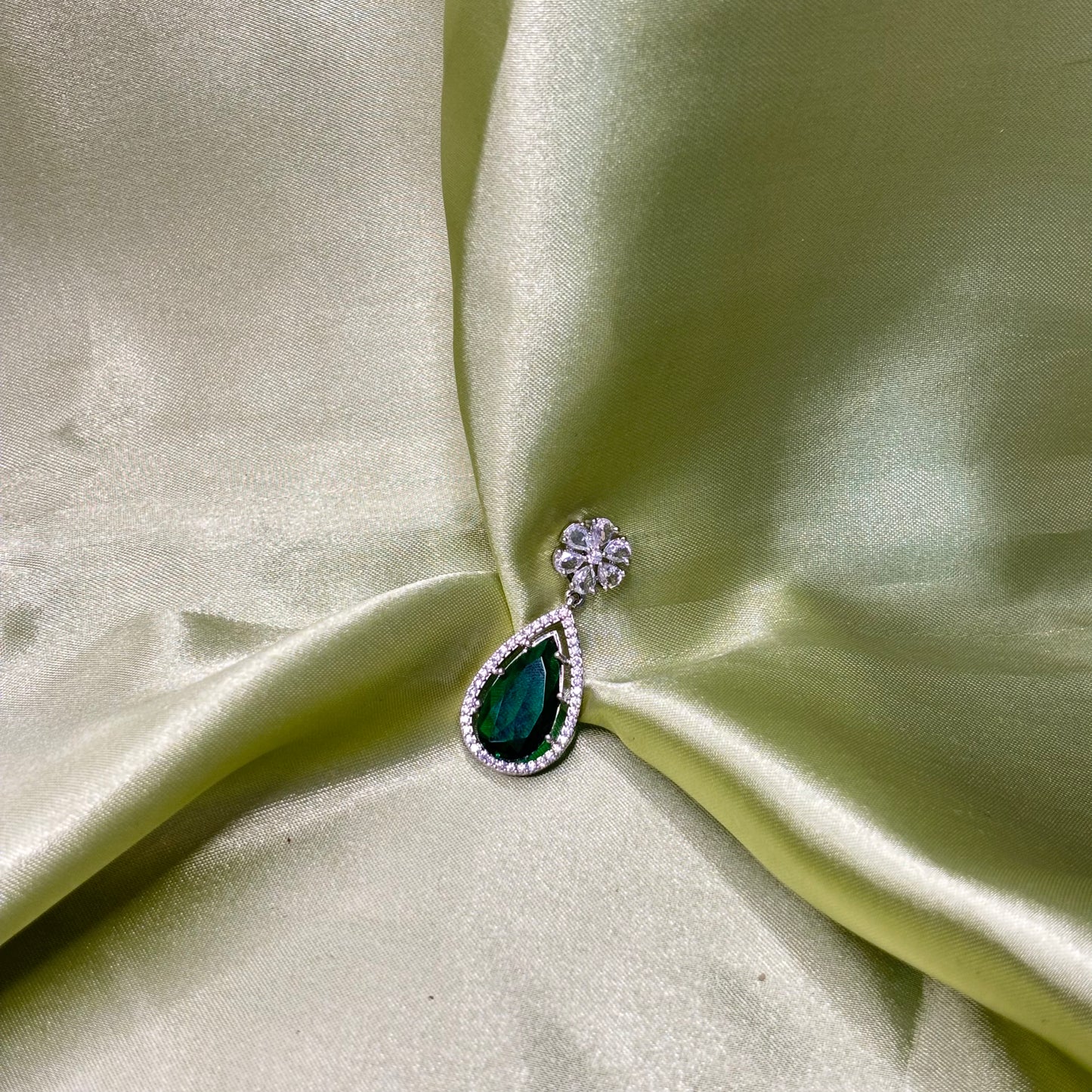 Emerald Teardrop Halo Drop Earrings