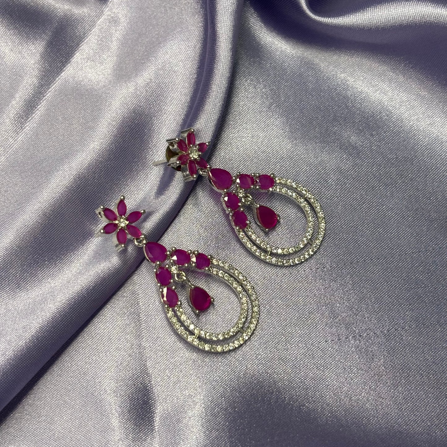 Ruby Pink Petal Open-Drop Earrings