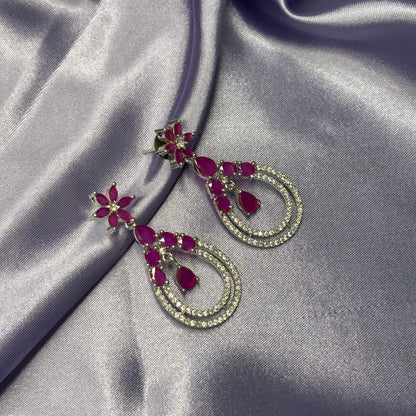Ruby Pink Petal Open-Drop Earrings