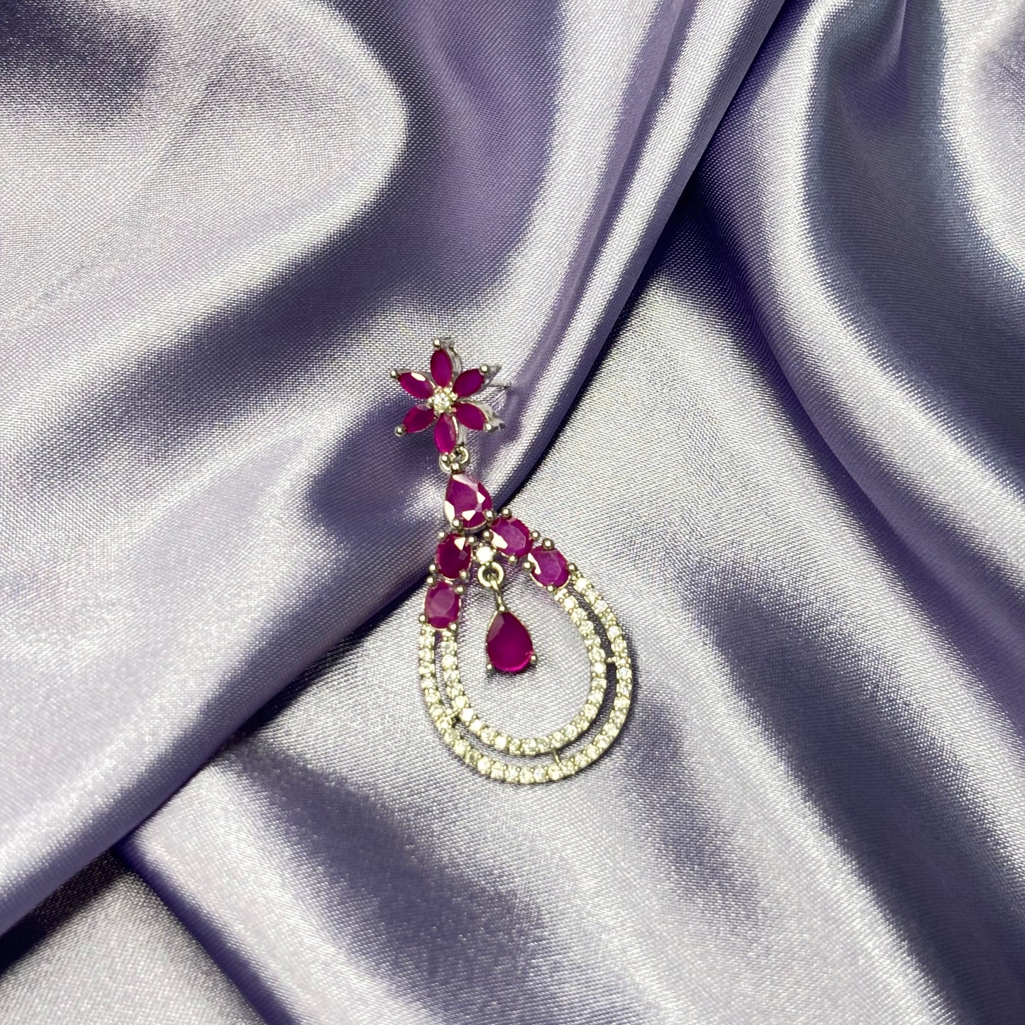 Ruby Pink Petal Open-Drop Earrings