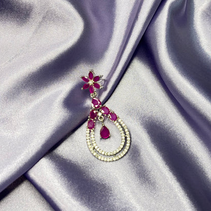 Ruby Pink Petal Open-Drop Earrings