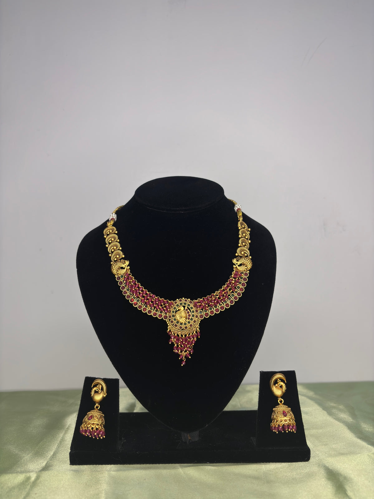Floral CZ Diamond Collar Necklace & Stud Earrings Set