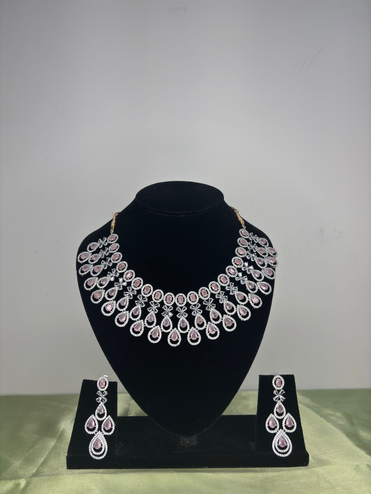 Ruby Red Crystal Crown-Style CZ Bridal Collar Set