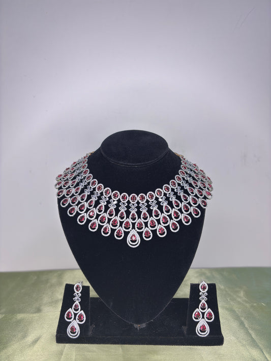Grand Ruby Red Crystal Chandelier Statement Bridal Set