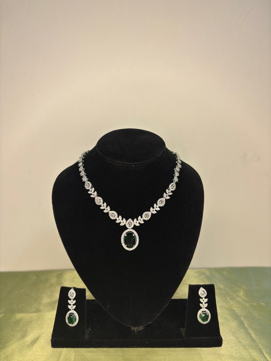 Royal Emerald Teardrop Solitaire Minimalist CZ Necklace Set