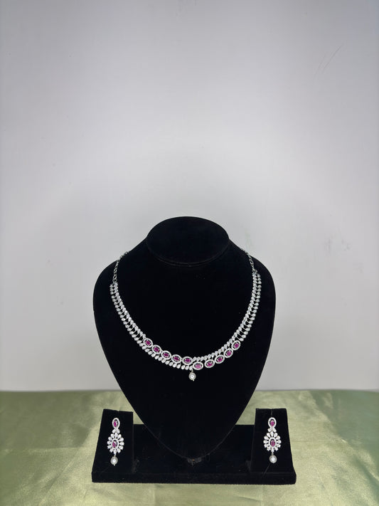 Delicate V-Shaped Solitaire Crystal Pendant Chain Set
