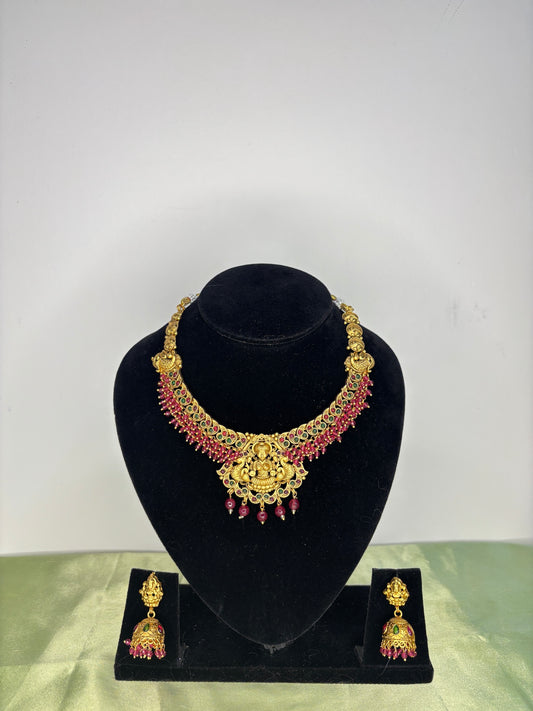 Antique Gold Kemp-Encrusted Goddess Lakshmi Choker Set