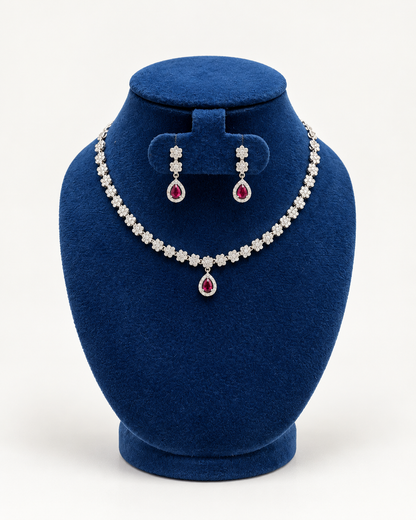 Flower Line Teardrop Necklace Set with Earrings