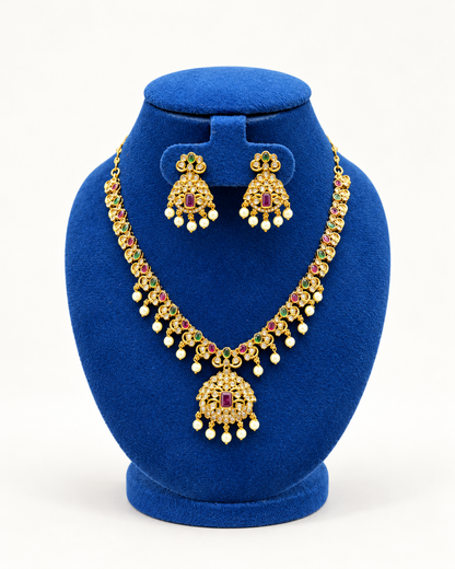 Floral Beaded Fringe Necklace